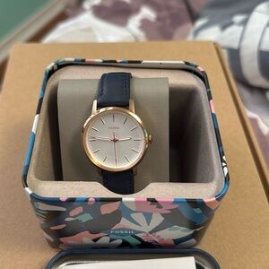Fossil watch with blue leather strap, just needs a new battery.
